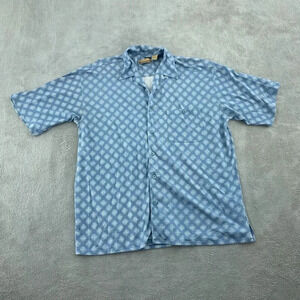 Bobby Chan XL Blue Silk & Cotton Mens Short Sleeve Button-Up Shirt 2738